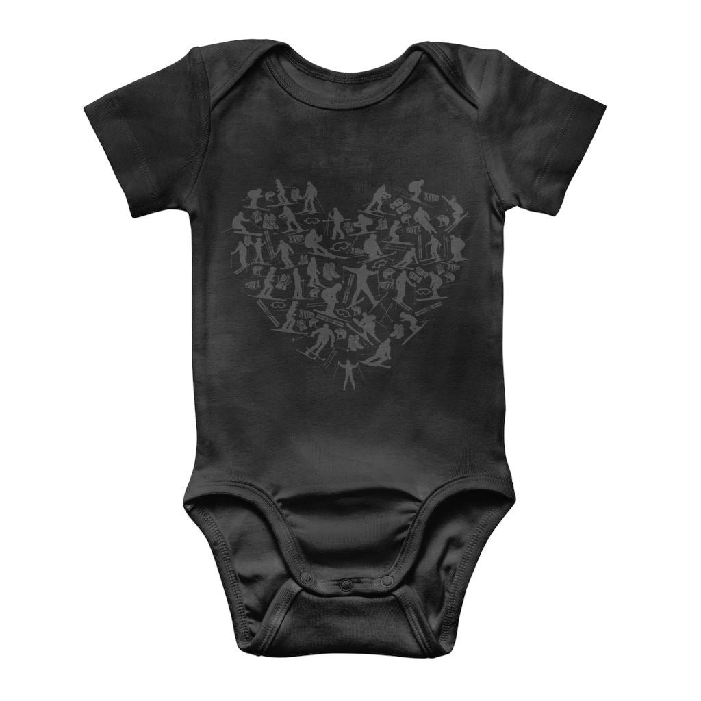 SKIING HEART_Grey Classic Baby Onesie Bodysuit Apparel Black 0 to 3 Months 