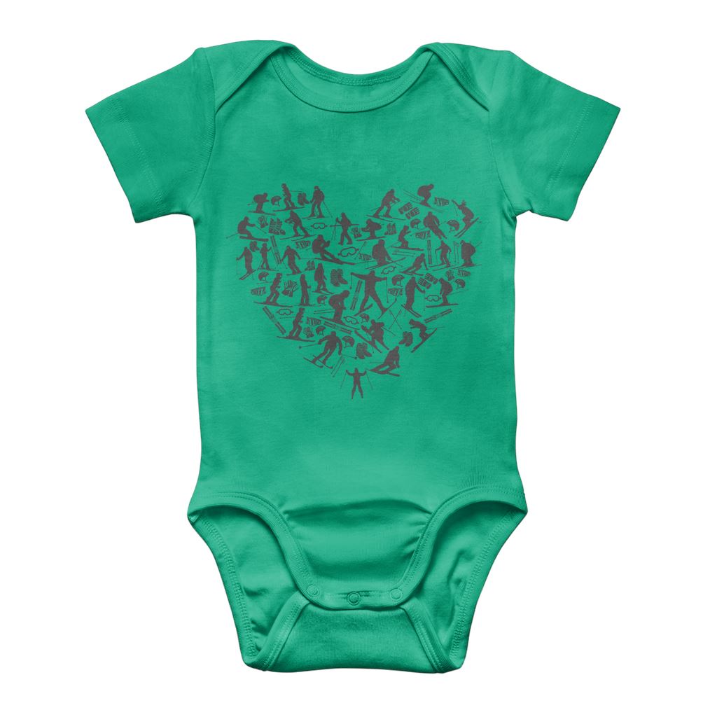 SKIING HEART_Grey Classic Baby Onesie Bodysuit Apparel Kelly Green 0 to 3 Months 