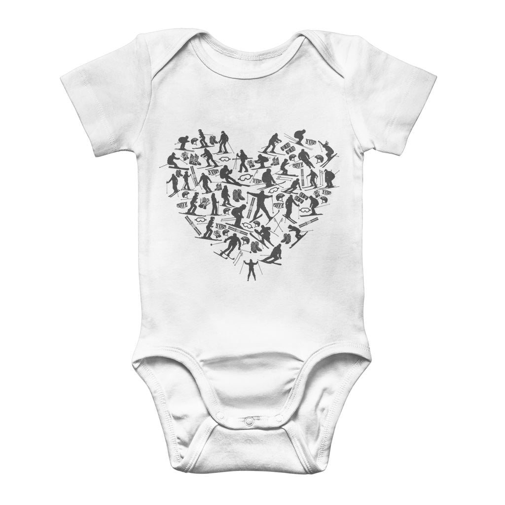 SKIING HEART_Grey Classic Baby Onesie Bodysuit Apparel White 0 to 3 Months 