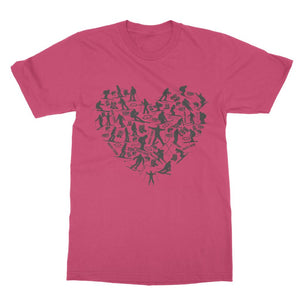 SKIING HEART_Grey Classic Heavy Cotton Adult T-Shirt Apparel Hot Pink Unisex S