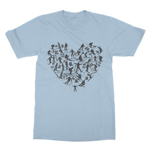 SKIING HEART_Grey Classic Heavy Cotton Adult T-Shirt Apparel Light Blue Unisex S