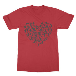 SKIING HEART_Grey Classic Heavy Cotton Adult T-Shirt Apparel Red Unisex S
