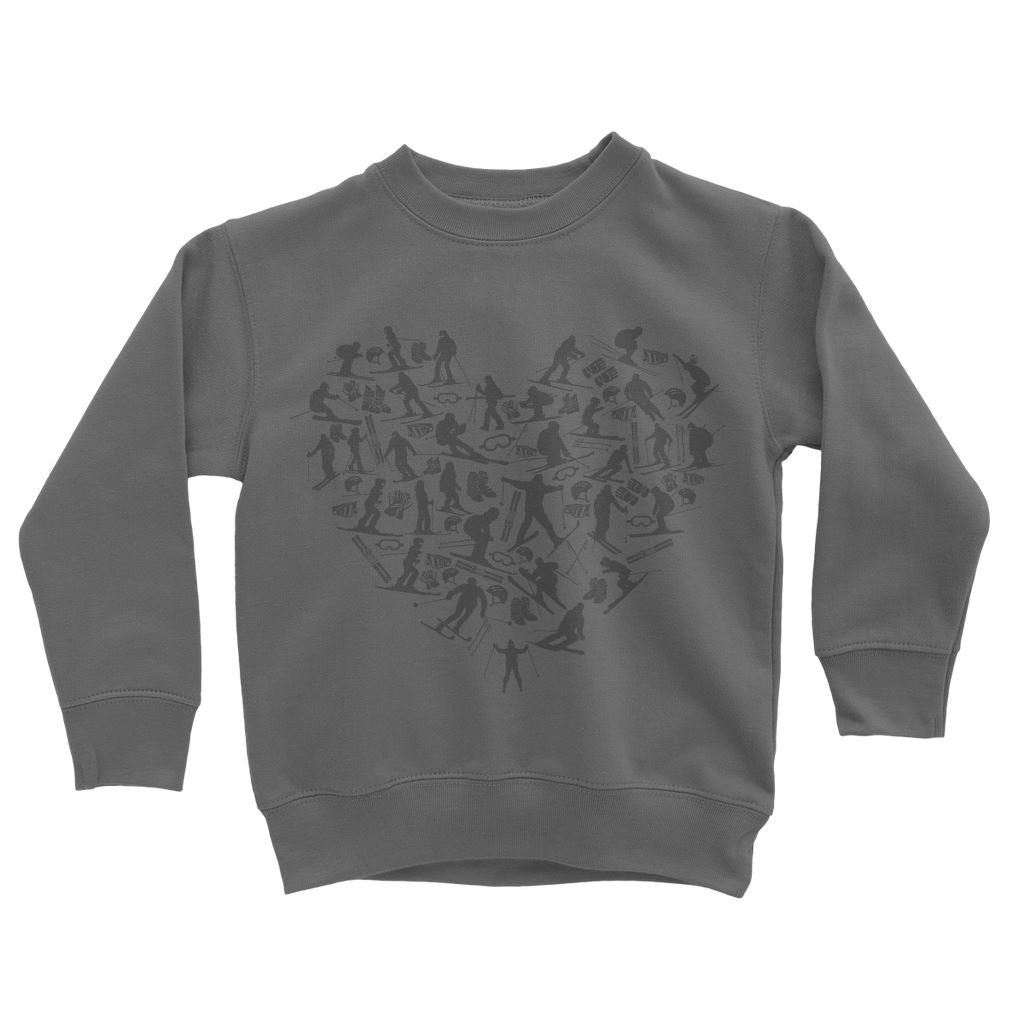 SKIING HEART_Grey Classic Kids Sweatshirt Apparel Dark Grey 3 to 4 Years 