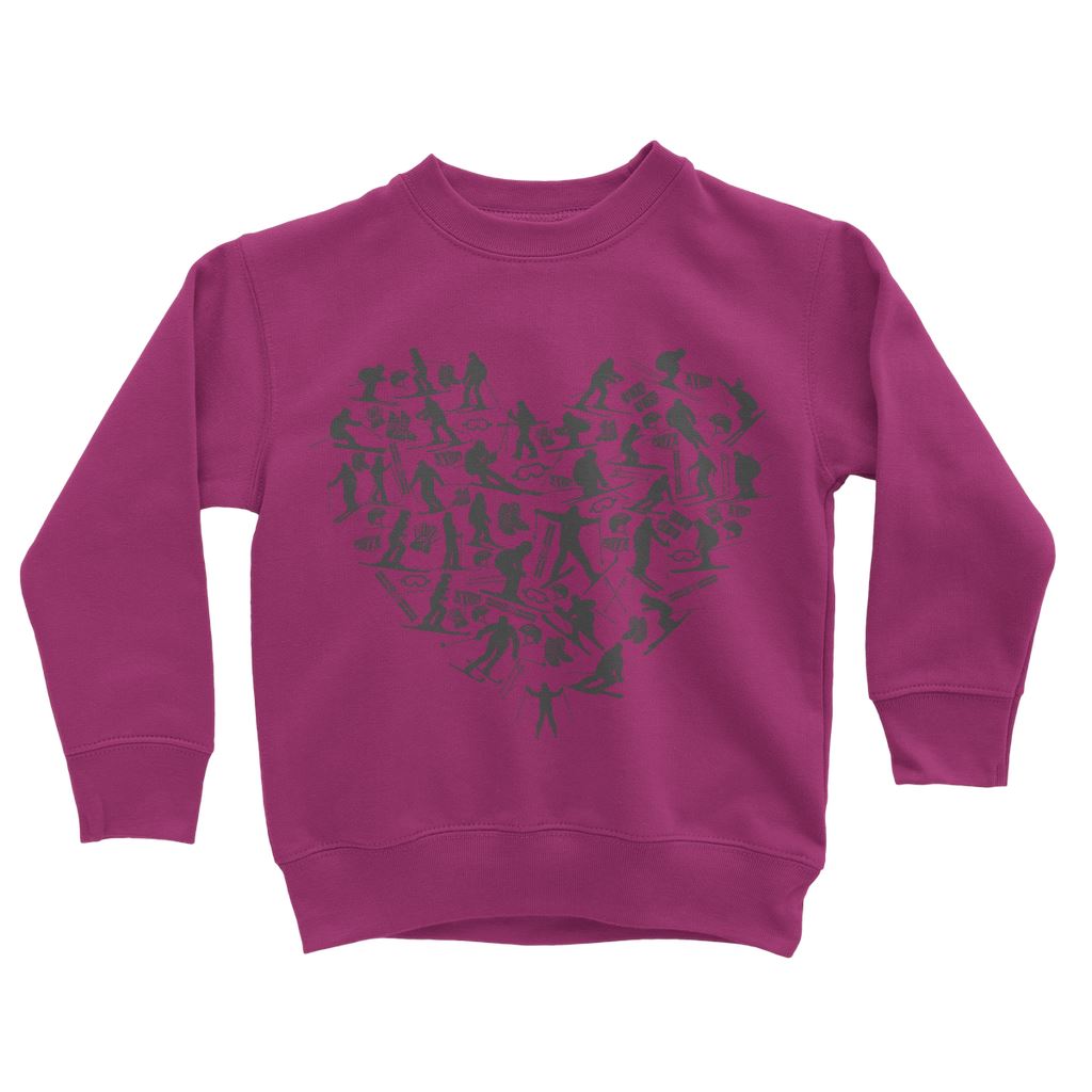 SKIING HEART_Grey Classic Kids Sweatshirt Apparel Hot Pink 3 to 4 Years 