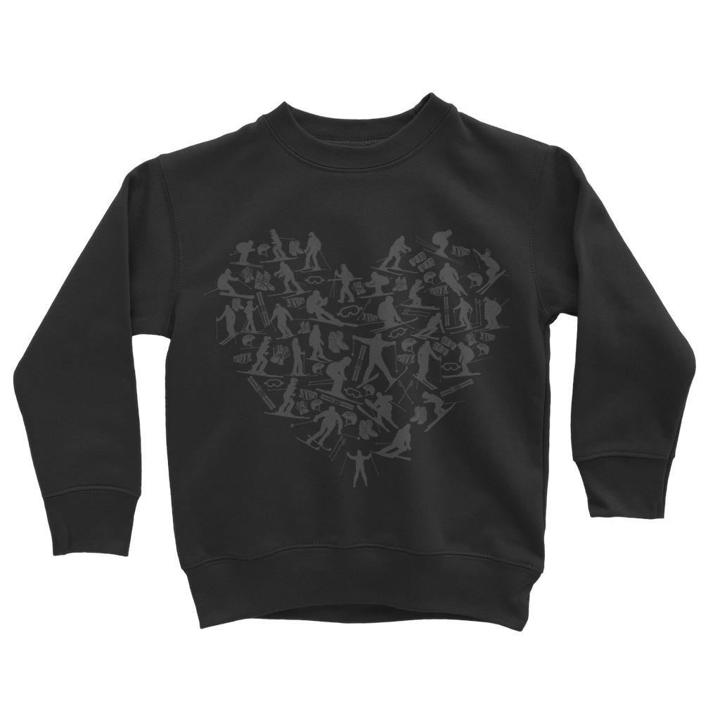 SKIING HEART_Grey Classic Kids Sweatshirt Apparel Jet Black 3 to 4 Years 