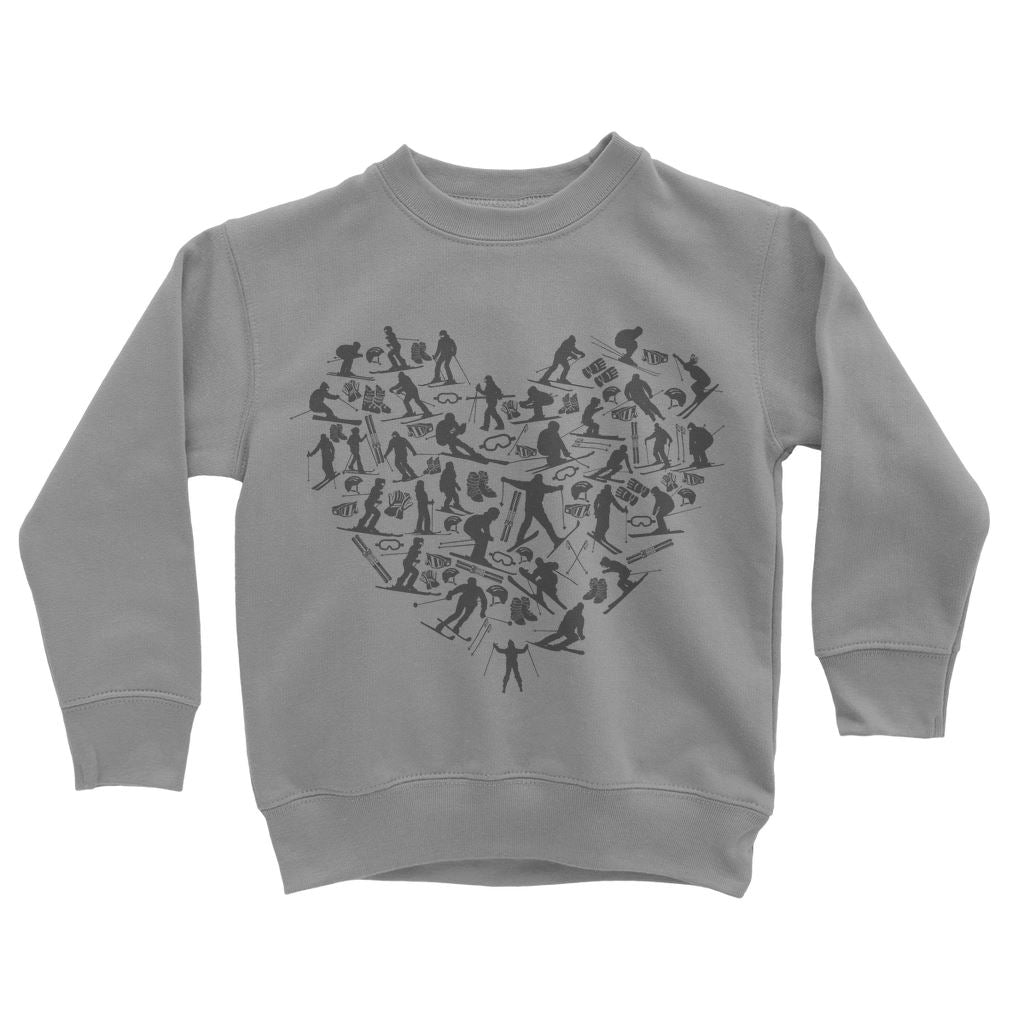 SKIING HEART_Grey Classic Kids Sweatshirt Apparel Light Grey 3 to 4 Years 
