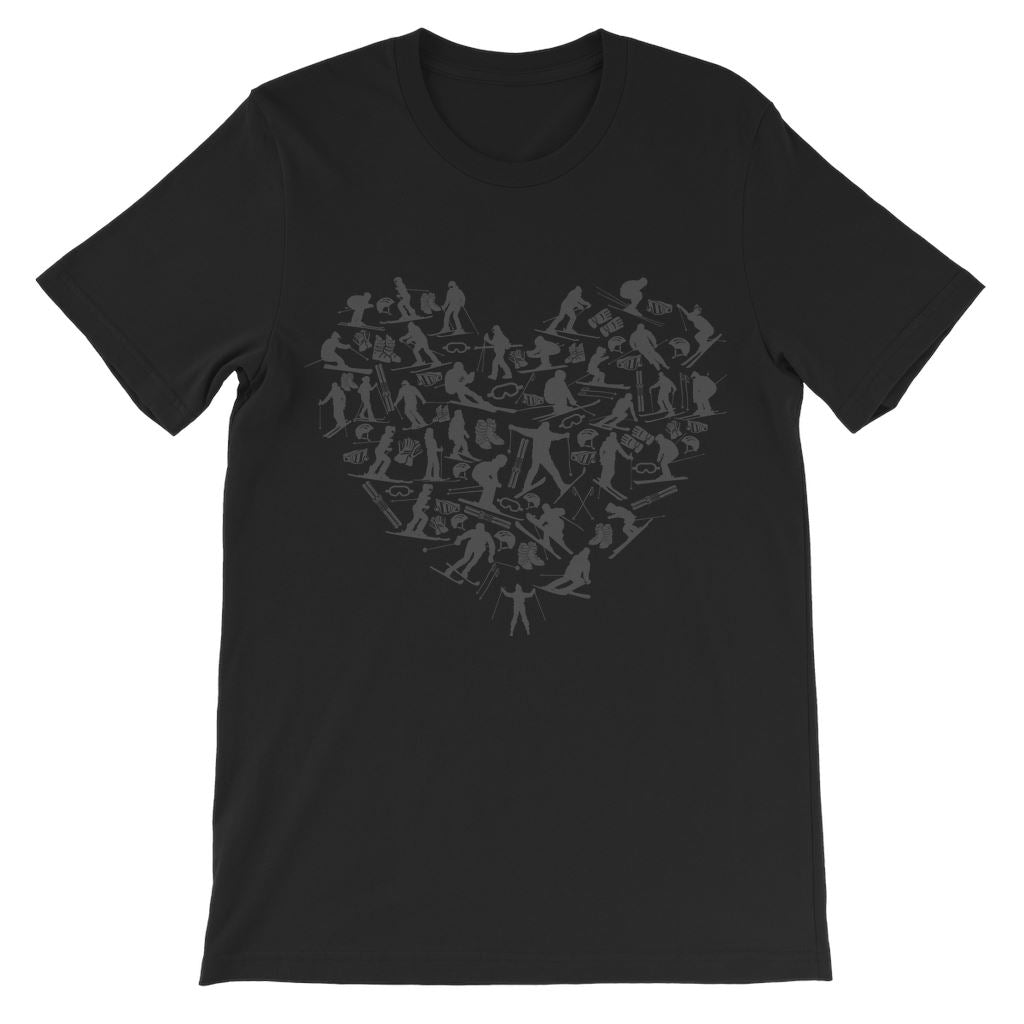 SKIING HEART_Grey Classic Kids T-Shirt Apparel Black 3 to 4 Years 