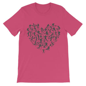 SKIING HEART_Grey Classic Kids T-Shirt Apparel Hot Pink 3 to 4 Years 