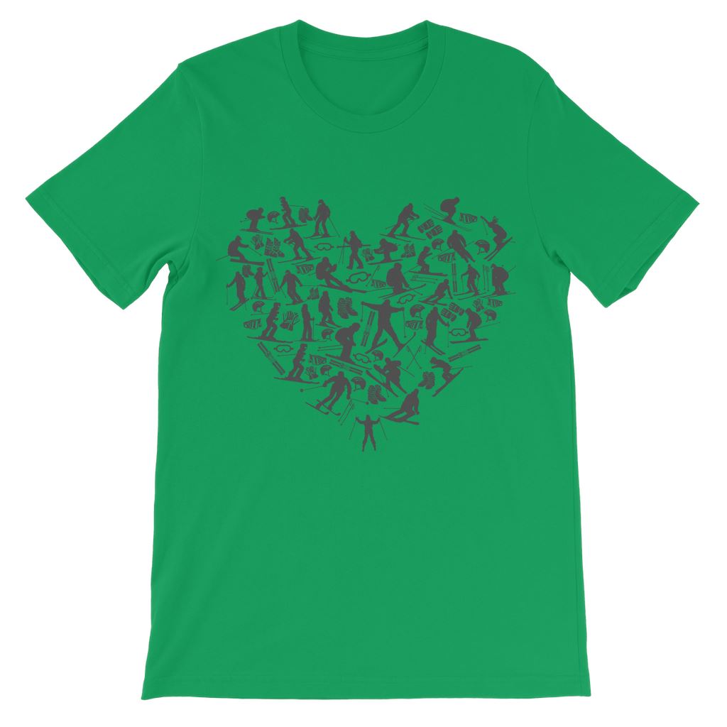 SKIING HEART_Grey Classic Kids T-Shirt Apparel Kelly Green 3 to 4 Years 