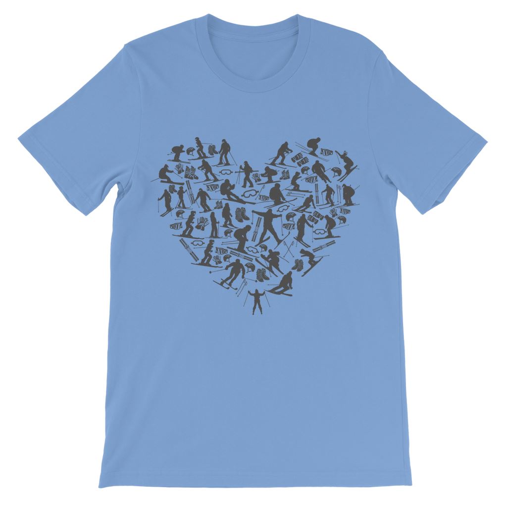 SKIING HEART_Grey Classic Kids T-Shirt Apparel Light Blue 3 to 4 Years 