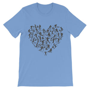 SKIING HEART_Grey Classic Kids T-Shirt Apparel Light Blue 3 to 4 Years 
