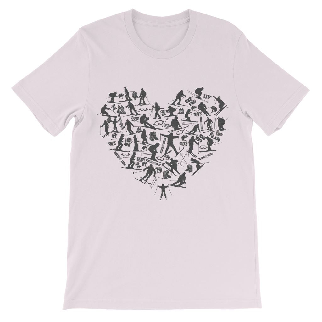 SKIING HEART_Grey Classic Kids T-Shirt Apparel Light Pink 3 to 4 Years 