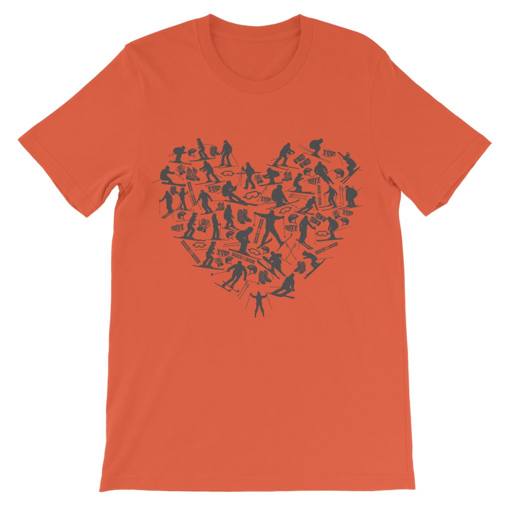SKIING HEART_Grey Classic Kids T-Shirt Apparel Orange 3 to 4 Years 