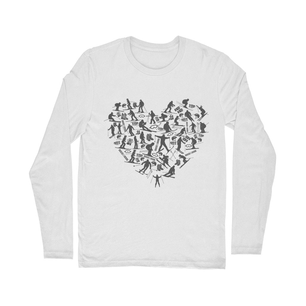 SKIING HEART_Grey Classic Long Sleeve T-Shirt Apparel White Unisex S