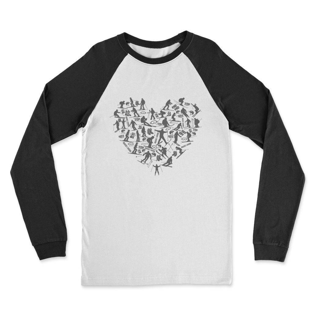 SKIING HEART_Grey Classic Raglan Long Sleeve Shirt Apparel Black / White Unisex S