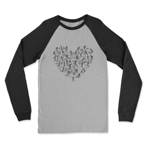 SKIING HEART_Grey Classic Raglan Long Sleeve Shirt Apparel Grey / Black Unisex S