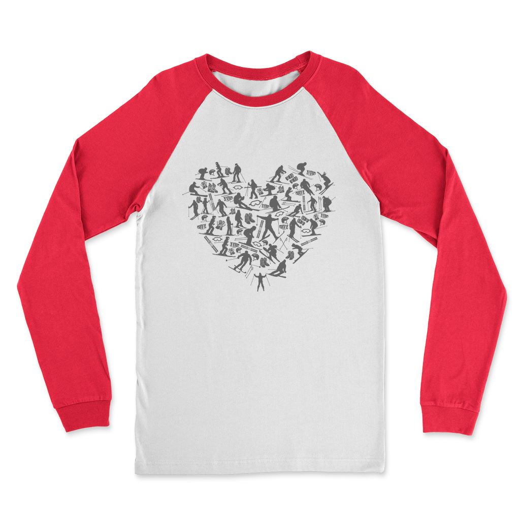 SKIING HEART_Grey Classic Raglan Long Sleeve Shirt Apparel White / Red Unisex S