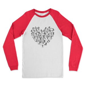 SKIING HEART_Grey Classic Raglan Long Sleeve Shirt Apparel White / Red Unisex S