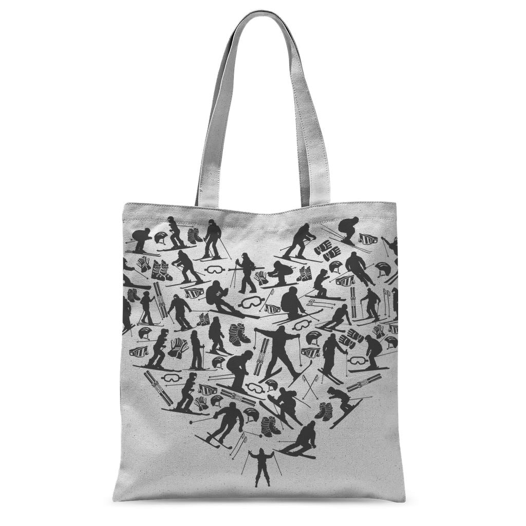 SKIING HEART_Grey Classic Sublimation Tote Bag Accessories 15"x16.5" 15"x16.5" 