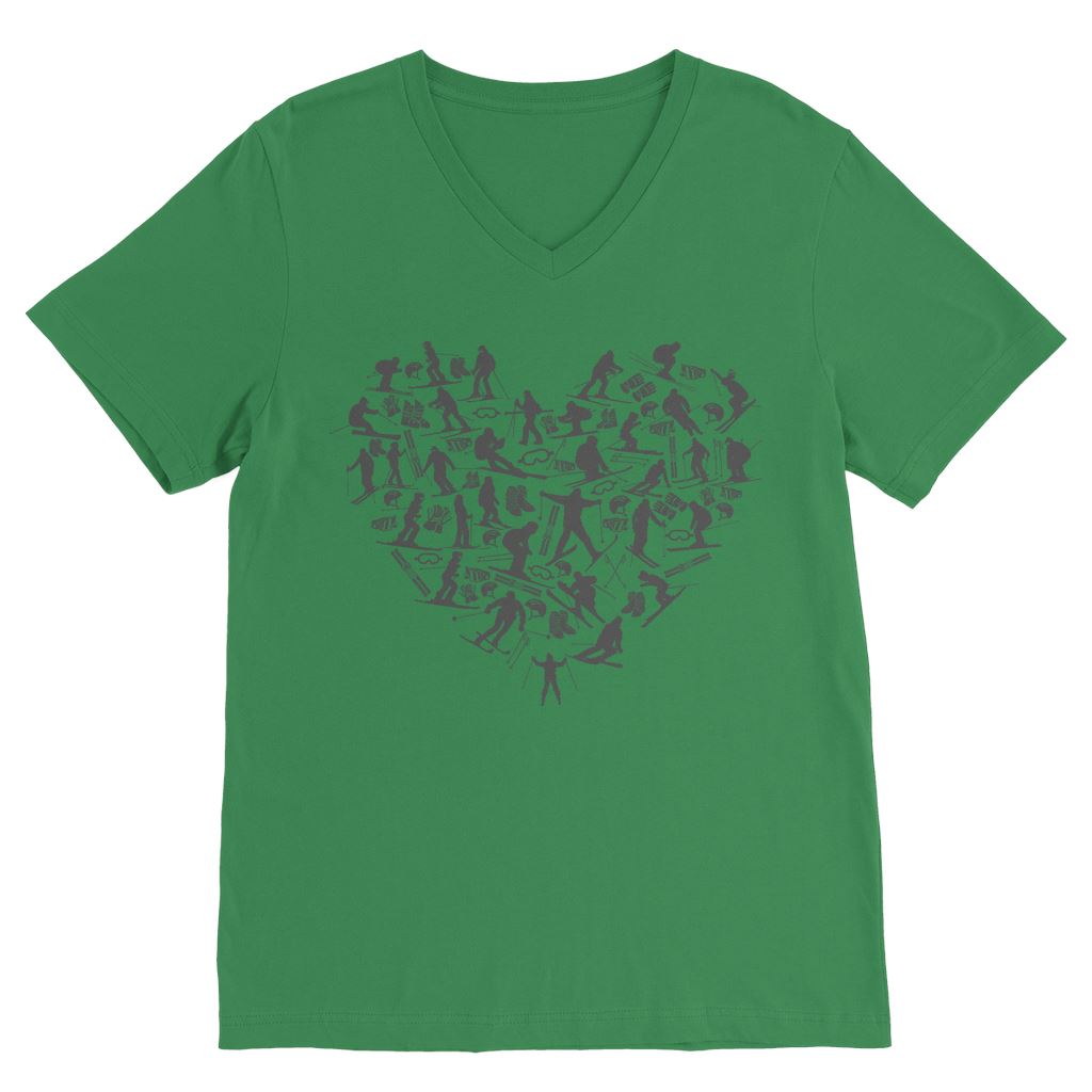 SKIING HEART_Grey Classic V-Neck T-Shirt Apparel Kelly Green Unisex S