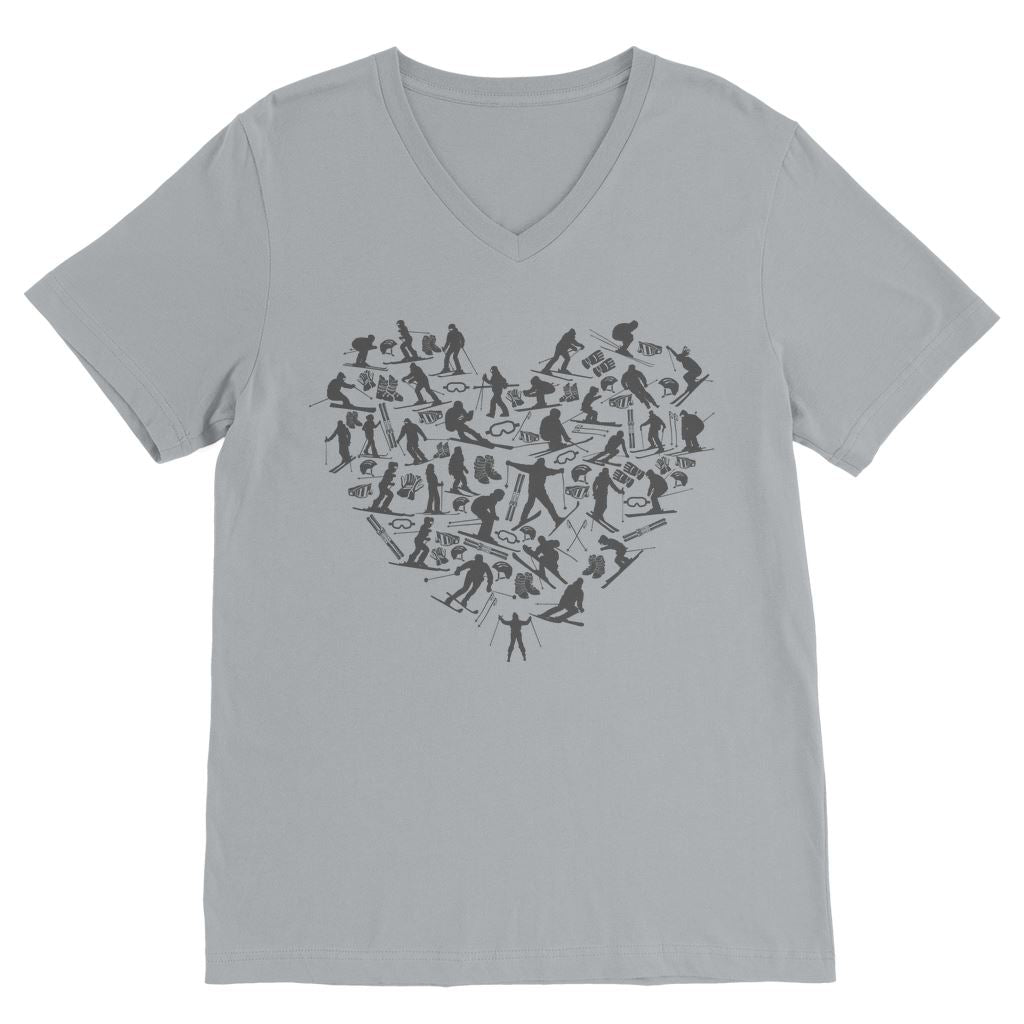 SKIING HEART_Grey Classic V-Neck T-Shirt Apparel Light Grey Unisex S