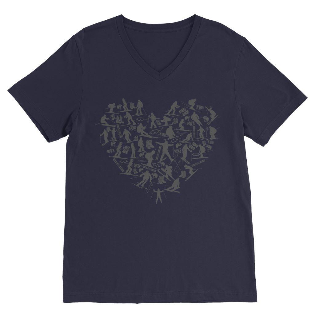 SKIING HEART_Grey Classic V-Neck T-Shirt Apparel Navy Unisex S