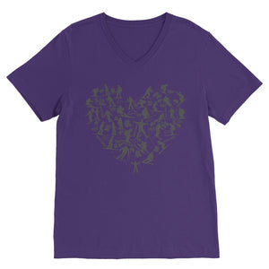 SKIING HEART_Grey Classic V-Neck T-Shirt Apparel Purple Unisex S