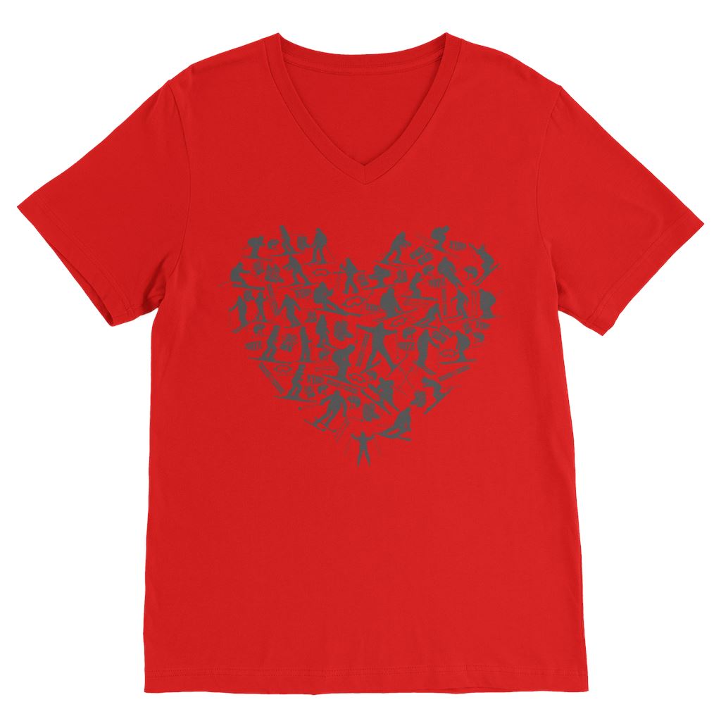 SKIING HEART_Grey Classic V-Neck T-Shirt Apparel Red Unisex S