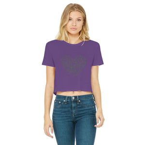 SKIING HEART_Grey Classic Women's Cropped Raw Edge T-Shirt Apparel Purple Female S