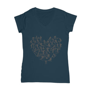 SKIING HEART_Grey Classic Women's V-Neck T-Shirt Apparel Navy Female S