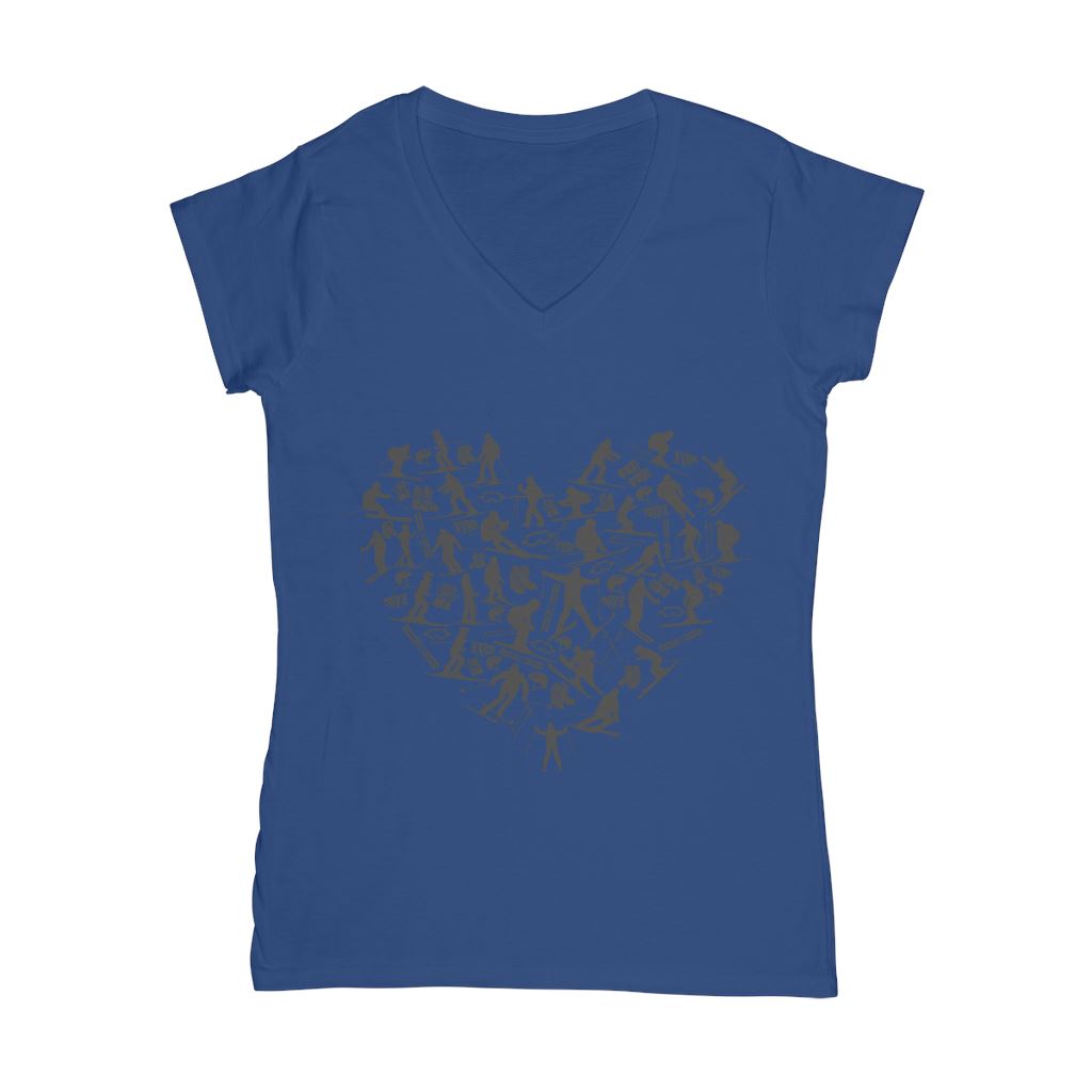 SKIING HEART_Grey Classic Women's V-Neck T-Shirt Apparel Royal Female S