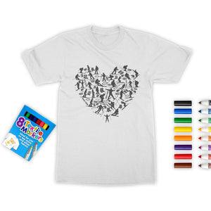 SKIING HEART_Grey Colouring T-Shirt Apparel Unisex Adult Colouring T-Shirt S 