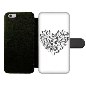 SKIING HEART_Grey Front Printed Wallet Cases Accessories Apple iPhone 6-6s Plus Front Printed Wallet Case Black&White 