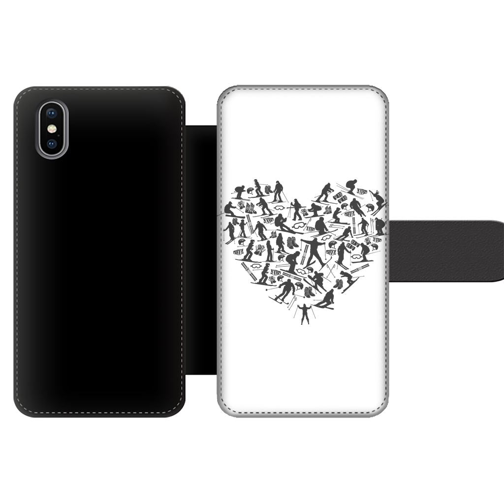 SKIING HEART_Grey Front Printed Wallet Cases Accessories Apple iPhone X-Xs Front Printed Wallet Case Black&White 