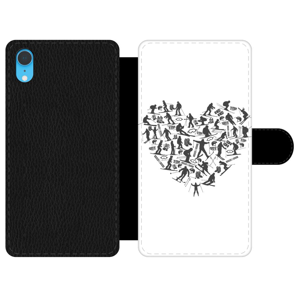 SKIING HEART_Grey Front Printed Wallet Cases Accessories Apple iPhone Xr Front Printed Wallet Case Black&White 