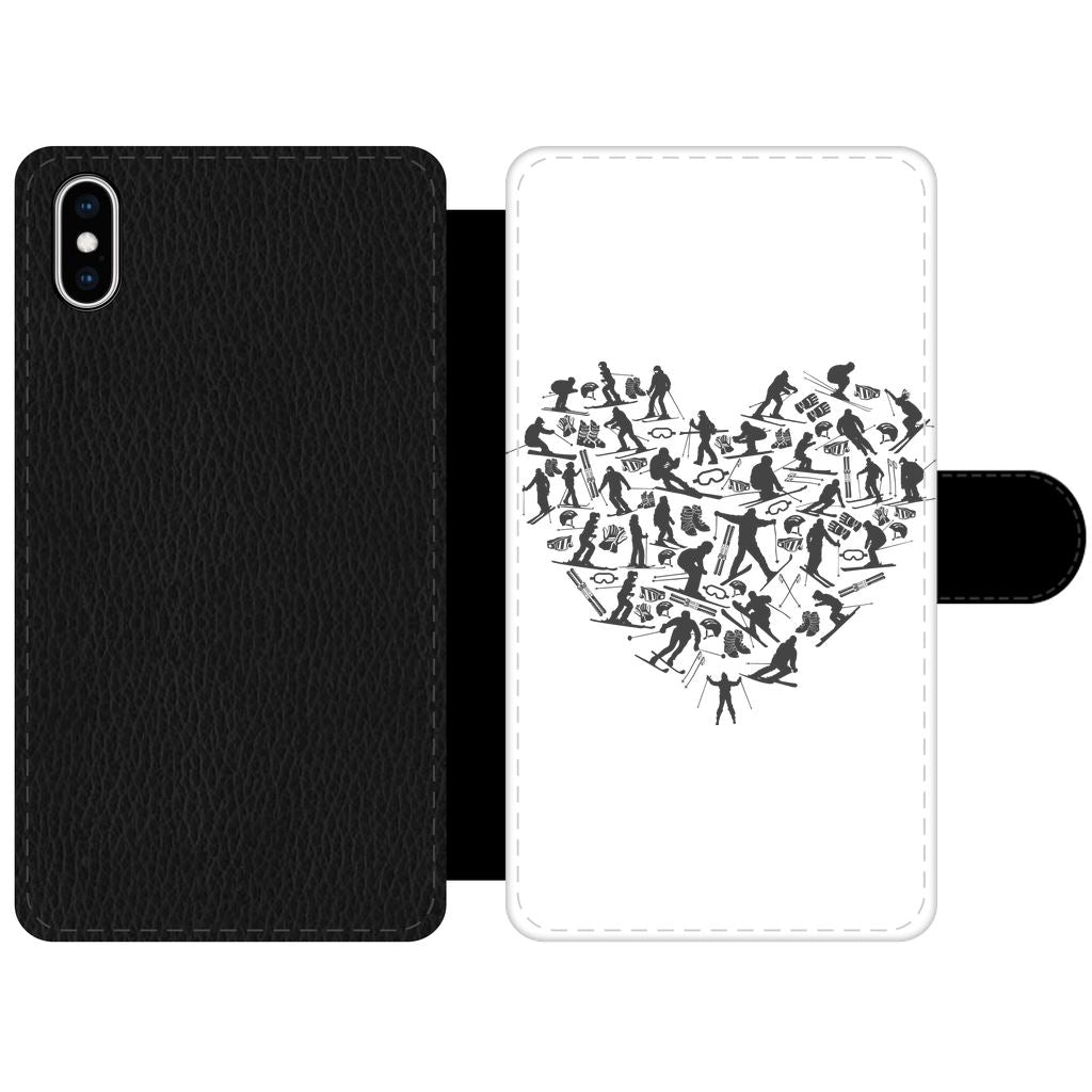 SKIING HEART_Grey Front Printed Wallet Cases Accessories Apple iPhone Xs Max Front Printed Wallet Case Black&White 
