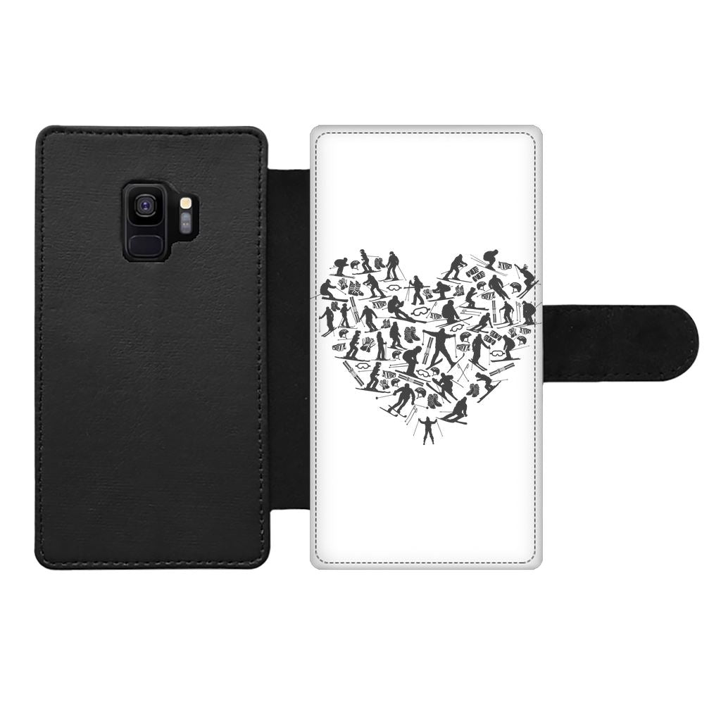 SKIING HEART_Grey Front Printed Wallet Cases Accessories Samsung Galaxy S9 Front Printed Wallet Case Black&White 