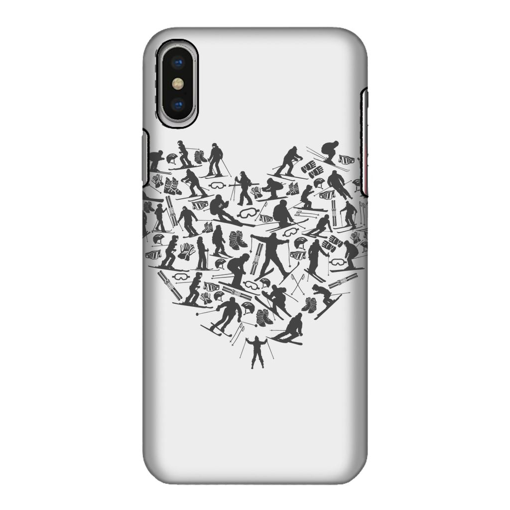 SKIING HEART_Grey Fully Printed Tough Phone Case Accessories Apple iPhone X-Xs Fully Printed Tough Case Black & White 