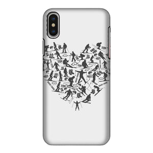 SKIING HEART_Grey Fully Printed Tough Phone Case Accessories Apple iPhone X-Xs Fully Printed Tough Case Black & White 