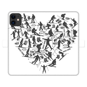 SKIING HEART_Grey Fully Printed Wallet Cases Accessories Apple iPhone 11 Fully Printed Wallet Case Black&White 