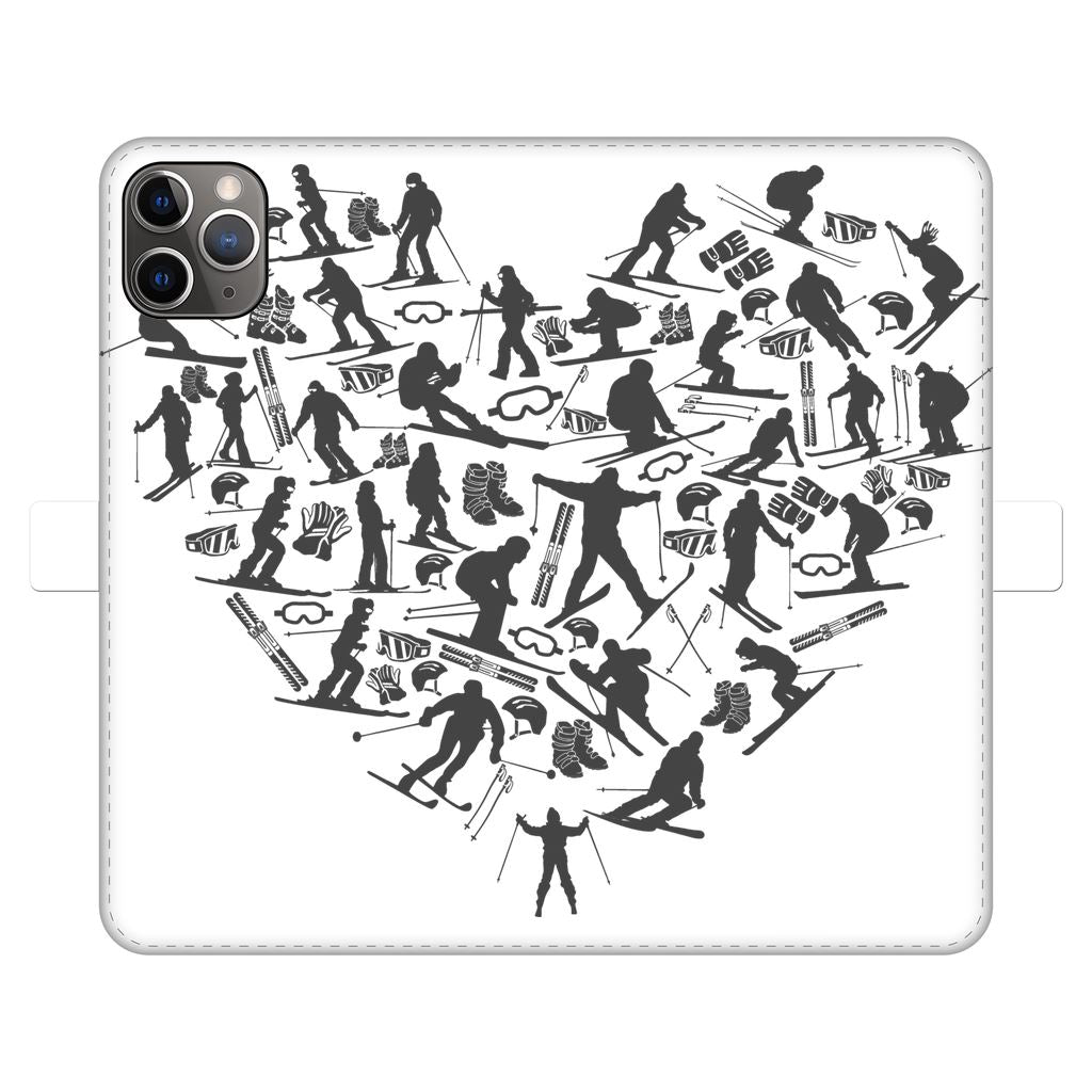 SKIING HEART_Grey Fully Printed Wallet Cases Accessories Apple iPhone 11 Pro Fully Printed Wallet Case Black&White 