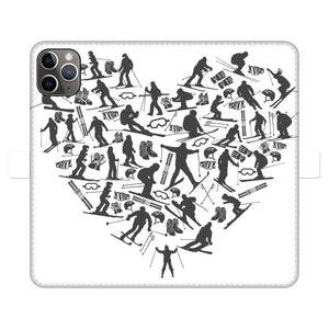 SKIING HEART_Grey Fully Printed Wallet Cases Accessories Apple iPhone 11 Pro Max Fully Printed Wallet Case Black&White 
