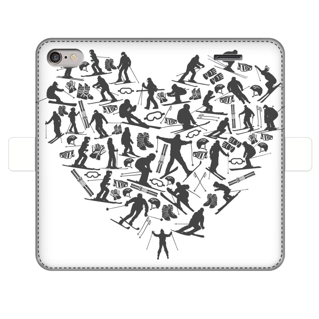 SKIING HEART_Grey Fully Printed Wallet Cases Accessories Apple iPhone 7/8 Fully Printed Wallet Case Black&White 