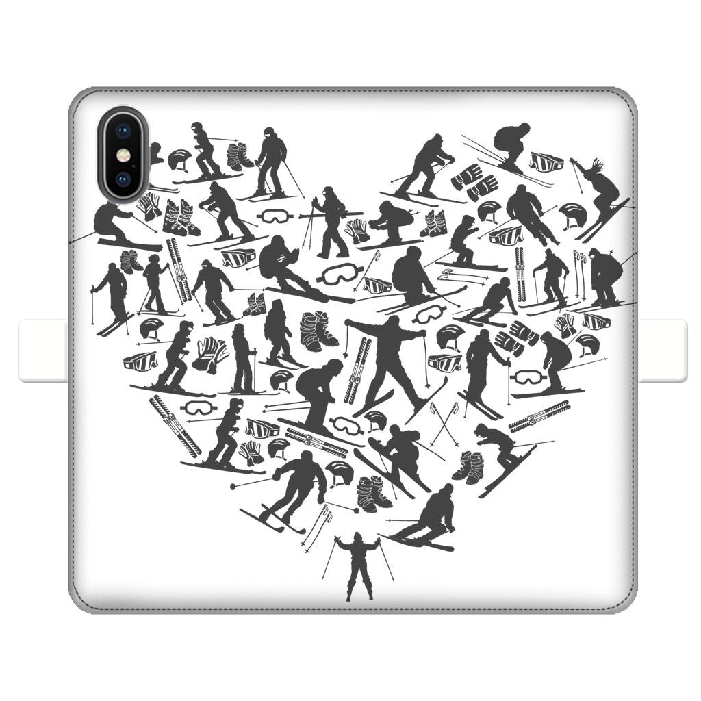 SKIING HEART_Grey Fully Printed Wallet Cases Accessories Apple iPhone X-Xs Fully Printed Wallet Case Black&White 