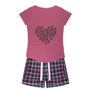 SKIING HEART_Grey Girls Sleepy Tee and Flannel Short Apparel Pink Tee / Navy Short XS 
