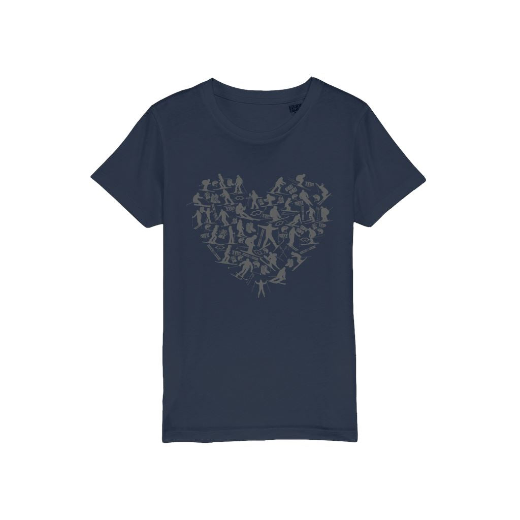 SKIING HEART_Grey Organic Jersey Kids T-Shirt Apparel Navy Unisex 3/4 years