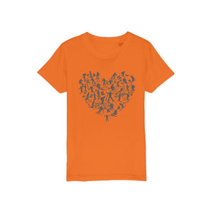 SKIING HEART_Grey Organic Jersey Kids T-Shirt Apparel Orange Unisex 3/4 years