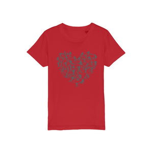 SKIING HEART_Grey Organic Jersey Kids T-Shirt Apparel Red Unisex 3/4 years