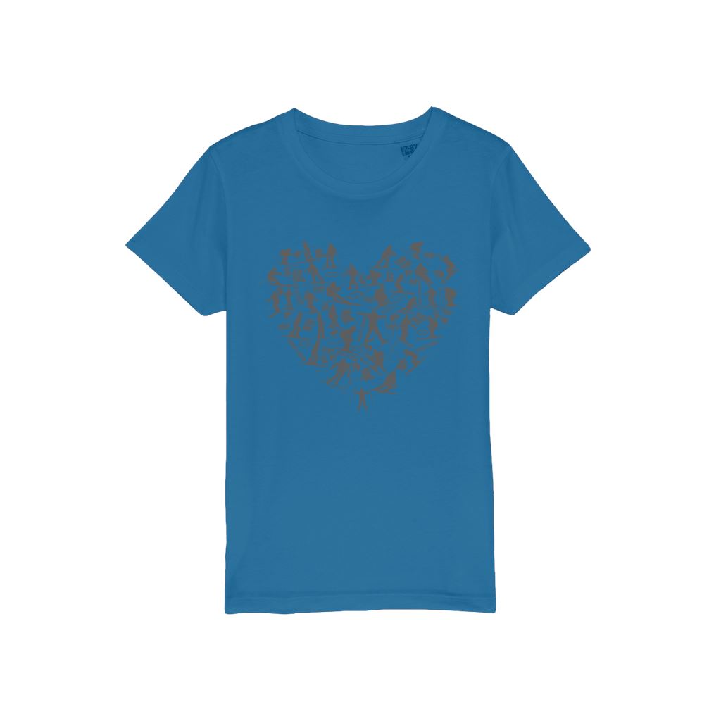 SKIING HEART_Grey Organic Jersey Kids T-Shirt Apparel Royal Blue Unisex 3/4 years