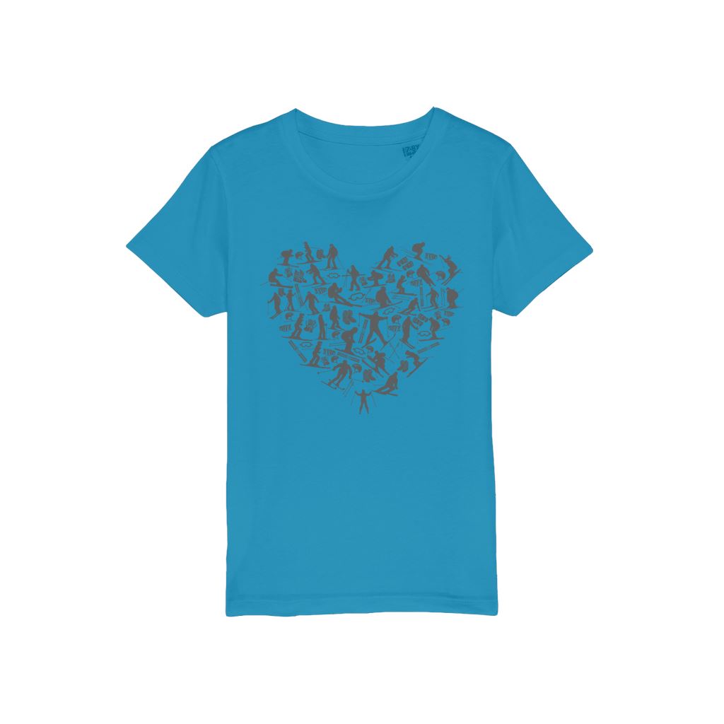 SKIING HEART_Grey Organic Jersey Kids T-Shirt Apparel Sapphire Unisex 3/4 years
